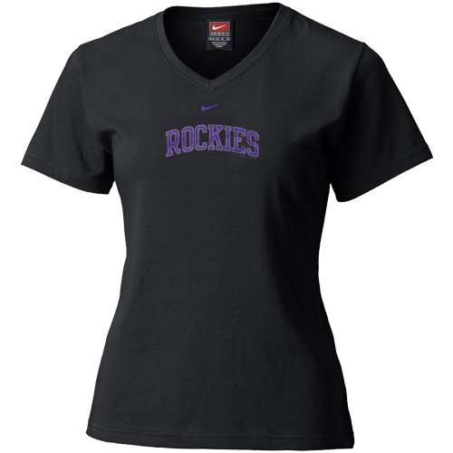 Nike Colorado Rockies Ladies Black Ligature Arched Team Logo T-shirt