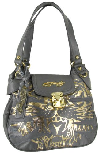 ED HARDY by Christian Audigier Tattoo Shoulder Bag Tiger Tote Satchel Handbag Purse Grey