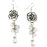 Black & White - Multifaceted Shimmery Beads - Floral Fimo Earrings