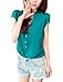 Allegra K Women Stand Collar Short Sleeve Tops Button Down Casual Shirts