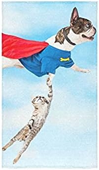 Superman Dog Catch Cute Cat Hand Towel Custom Bath Towels For Home Outdoor Travel Use x Inche
