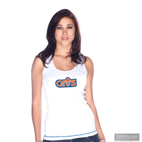 Cleveland Cavaliers White Retro Tank Top with Swarovski Crystal Necklace by Majestic Threads