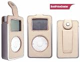 Cream Color Leather Pouch Case with Metal Trim for Apple Mini Ipod