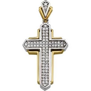 Two Tone Faceted Diamonds Cross Pendant