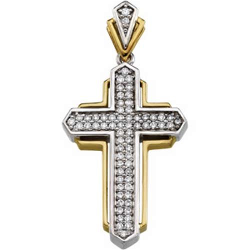 Two Tone Faceted Diamonds Cross Pendant