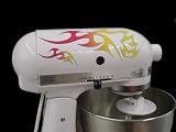 Tribal Flame Decal Cover Kit red, orange, and yellow with blue trim, designed to fit all KitchenAid stand mixers including Classic, Artisan, and Professional 600, without accessory interference.
