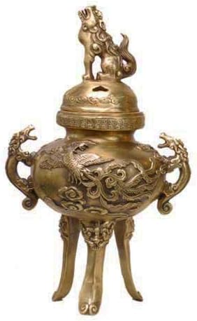 Small Phoenix Lion Tall Ming Bronze Sculpture Incense Burner - Feng Shui Cure