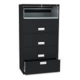 HON 655LP 600 Series 36-Inch Lateral File with 1 Drawer/4 Receding Door Roll-Out Shelves, Black