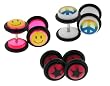 Set of 3 Acrylic Fake Plugs - Pink with Smiley Face Logo, White with Peace Logo, and Pink With Black Star Logo - 16g Wire Stud - 8mm Fake Plugs - 3 Pairs