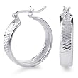 Sterling Silver Diamond Cut Center Hoop Earrings