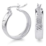 Sterling Silver Diamond Cut Center Hoop Earrings