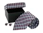 Red, Blue, and Gray Plaid 100% Silk Necktie & Cufflinks