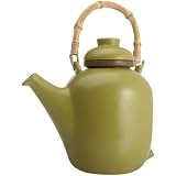 SignatureCeramicTeapotwithBambooHandleandInfuser,Green