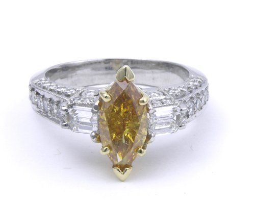 Natural Fancy Intense Orange Yellow Diamond Ring