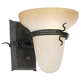 Sea Gull Lighting 4111-185 Single-Light Saranac Lake Wall and Bath Sconce, Forged Iron Finish with Ember Glow Glass Shade
