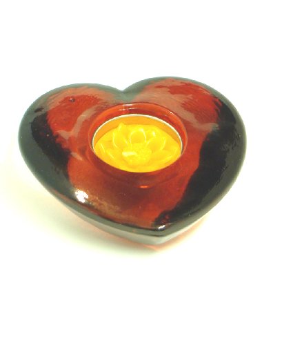 Grehom Tea Light Holder Glass - Red Heart;Beautiful Valentine Gift; Candle Holder made of recycled g