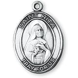 Sterling Silver St Rita Medal and 24-inch Chain