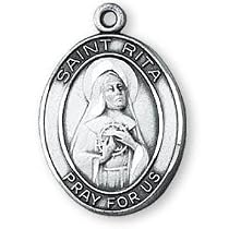 Sterling Silver St Rita Medal and 24-inch Chain