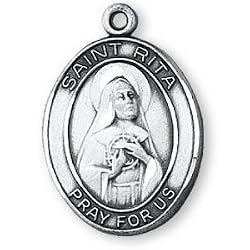 Sterling Silver St Rita Medal and 24-inch Chain