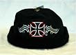 Bullet Style Knit Biker Cap with Iron Cross with silver Flames Logo one size