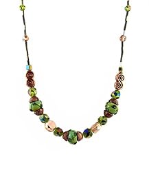 Necklace - N121 - Handmade Ceramic, Fire Polished Glass,and Copper Beads - Toggle End ~ Olive Green