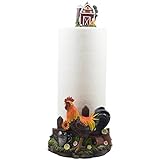 Decorative Farm Rooster Paper Towel Holder with Barn in Rustic Country Kitchen Decor Accessories As Gifts for Farmers