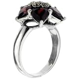 Sterling Silver Garnet Flower Cz Ring