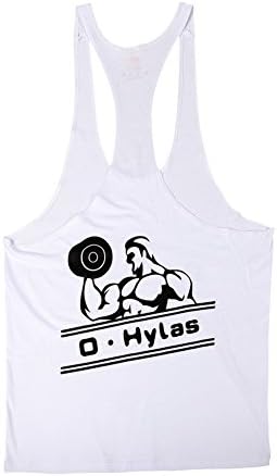 O Hylas Mens Classic Sport Gym String Tank Top Vary in Color and Size (Medium, White/Black)