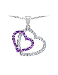 Original Star K (tm) Double Heart Love Pendant with Round Simulated Amethyst in 925 Sterling Silver