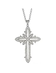 Brilliant Sterling Silver Cross Pendant Necklace with Cubic Zirconia for Women with Chain