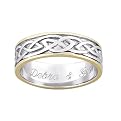 Personalized Sterling Silver Two Tone Engraved Celtic Wedding Band