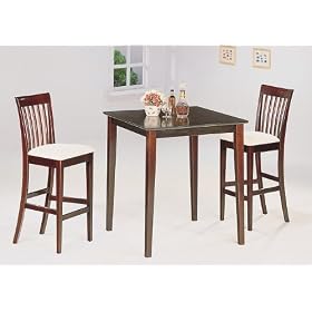 3pcs Cappuccino Pacific Wood Finish Bar Table and 2 BarStools Set by visiondecor Furniture