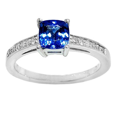14K White Gold Tanzanite and Diamond Ring