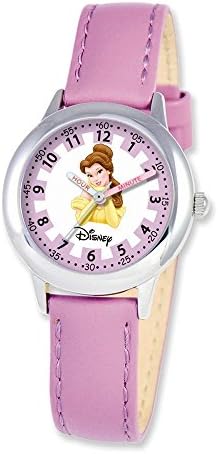 Disney Princess Kids Belle Purple Leather Band Time Teacher Watch
