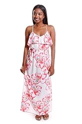 Floor Length Tropical Print Round Neck Spaghetti Strap Maxi Dress 