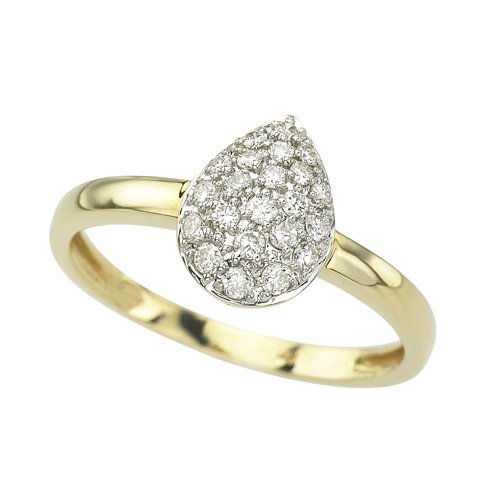14K Yellow Gold 1/4 ct. Diamond Teardrop Shaped Fashion Ring