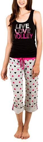 Live Love Volley Rhinestone and Glitter Tank with Matching Pants (Medium, Black/Gray)