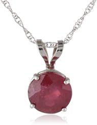 10k Gold 6mm Round Ruby 4-Prong Solitaire Pendant, 17"
