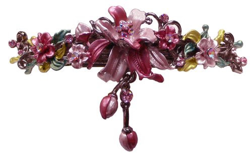 Large Crystal Barrette with Dangling Ornament YY86010-3rose