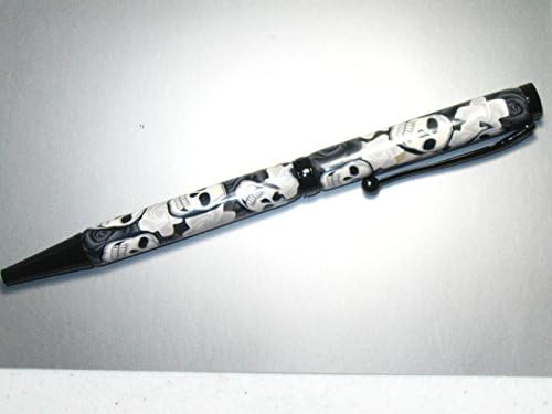 Handmade Skulls Roses Ink Ball Point Pen Black Polymer