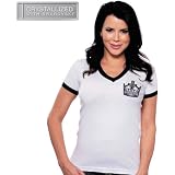 Majestic Threads Los Angeles Kings Women's V-Neck Ringer T-Shirt With Swarovski Crystals Medium