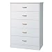 Contemporary Style 5 Drawer Chest, Pure White