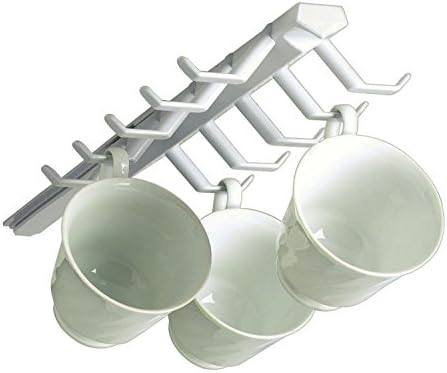 White Sliding Cup Rack - Saves Space in Cabinets by Hanging Up to 10 Mugs Within Easy Reach - Hardware Included - Easy to Install