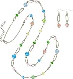 Light Multi-Color Glass Bead Necklace and Earrings Set Fashion Jewelry
