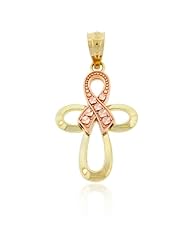 Gold Ribbon on Cross Charm, 10k