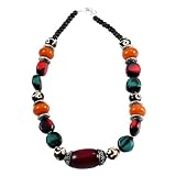 Tibetan White Metal Synthetic Amber Yak Bone Beaded Neckalce