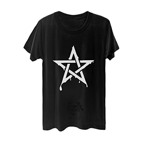 TM Men Women Short Sleeve Blouse Casual Tee Shirt Rock Pentagram Graffiti Print