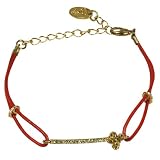 Butterfly Cubic Zirconia Bar Red Leather Bracelet with 1" Chain Tail