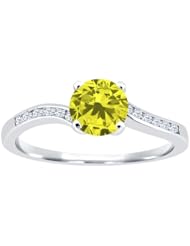 0.94 Ct Round Canary Diamond White Topaz 925 Sterling Silver Ring