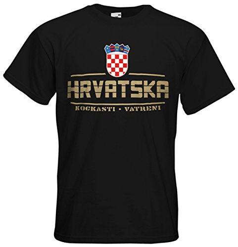 Kroatien Hrvatska EM 2016 Fanshirt T-Shirt Trikot (Schwarz, S)